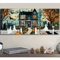 Frame Canvas Wall Art- 11.81x15.75inch x 3pcs Halloween Haunted House- Suitable for Home, Living Room, Cafe, Office, Wall Decora