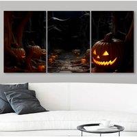 2D Flat Canvas, 3pcs Halloween Wall Paintings, Halloween Pattern Wrapped Canvas Paintings, Ideal Gifts for Bedrooms, Living Room
