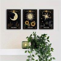 2D flat pring, 3pcs including inner frame 12x16in, Cards Celestial Canvas Prints Wall Art Star Sun And Moon Print Poster Mystic