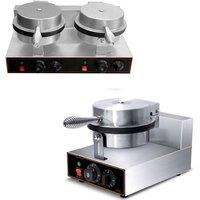 Double Head Electric Machine Waffle Maker With Ice Cream Cone Sleeves For Restaurant Bakery Snack