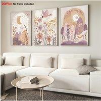 [2D Flat] 3pcs, Decorative Painting, Poster, 2D Flat Frameless Canvas Painting, Halloween, Christmas Gift, Bohemian Rainbow Thre