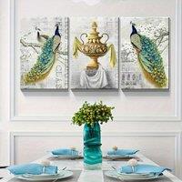 Inculding inner frame, 12x16in 2D flat print, set of 3pcs, Peacock Canvas Wall Art Paintings - Peacock Elegant Flower Pictures O