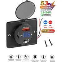 Dual PD Dual QC 3.0 USB Car Charger with Voltmeter Socket Power Fast Car Charger Outlet Adapter Waterproof for 12V/24V Car Boat