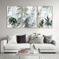 3pcs Large Wall Art for Living Room Wall Decor Natural Float Framed Rustic Tropic Leaf Pictures Canvas Painting Picture Retro Gr