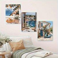 2D Flat, 3pcs wooden framed canvas painting art print- 2D flat, Italian travel poster print, Amalfi artworks poster, dorm decor