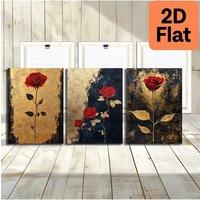 2D Flat, Paintings, 3pcs 12*16inch Colorful Canvas Wall Art with Pine wood frame -The gorgeous roses-Abstract Painting Pictures