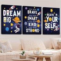2D Flat [Vibrant Canvas Print] 3pcs Vibrant Wood Frame Canvas Print | Decorative Painting, Space Wall Decoration, Cosmic Theme,