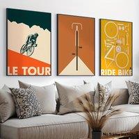 3pcs, 2D Frameless Canvas Prints, Set of 3 Decorative Paintings, Le Tour & Ride Bicycle Poster, Minimalist Cycling Art Print, Mo