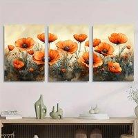 2D Flat, 2D Flat 3pcs Framed Canvas Vibrant Orange Poppies Blooming Perfect Wall Art Canvas Halloween and Christmas Vibe Perfect