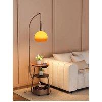 Modern Orange Floor Lamp for Living Room,Mid Century Tall Lamps with Tea Table & Storage Bucket,Fishing Standing Lamp