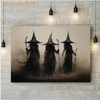Abstract Retro Witch Halloween Canvas Prints Witchcraft Cartoon Cosplay Wall Art Poster for Family Bedroom Office Decor Cuadros