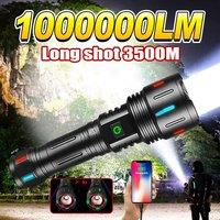 600W Ultra-Bright LED Flashlight, USB-C Rechargeable, with 18650 Battery, Long Range Tactical Search Light for Hunting, Fishing,