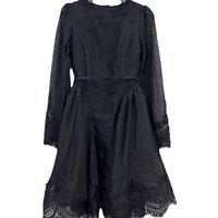 Silk Linen Women New O-Neck Solid Black A-Line Lace Mini Dress Vintage Sweet Elegant Casual Luxury Chic Bohemian High Quality