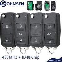 OHMSEN 2 / 3 Button Flip Remote Key Fob 433MHz + ID48 Chip for Transporter T5 T6 Amarok Polo Golf Seat Ibiza Toledo Skoda Fabia