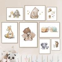 Bear Elephant Kangaroo Rabbit Bird Snail Wall Art Canvas Painting Nordic Posters And Prints Animal Wall Pictures Kids Room Decor