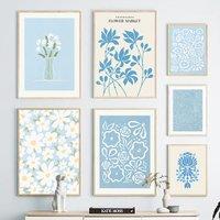 Blue Flower Market Minimalism Wall Art Canvas Painting Nordic Posters And Prints Abstract Wall Pictures For Living Room Decor