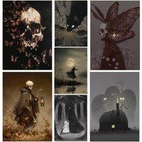Classic Gothic Dark Art Design Sense Skeleton Ghost Niche Poster Canvas Printing Halloween Home Wall Decoration Painting Gift