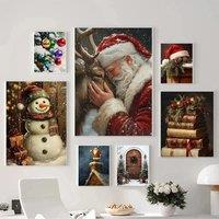 Vintage Atmosphere Christmas Tree Santa Claus Snowman Christmas Art PosterCanvas Printing Living Room Bedroom Home Decoration