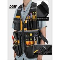 DGEV Multifunctional Electrician Work Clothes Reflective Vest Construction Safety Vest Hammer Holder Screwdriver Wrench Tool Bag