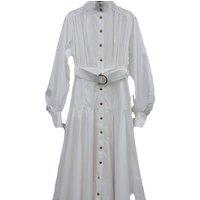 Women New Solid Long Lantern Sleeve Single Breasted Midi Dress With Belt High Quality Bohemian Vintage Elegant Luxury Chic Sweet