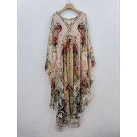 100% Real Silk High Quality Bohemian Women New V-Neck Printing Diamond Midi Dress Vintage Elegant Luxury Chic Sweet Beach Style