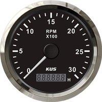 KUS 0-3000RPM Tachometers Gauges 12v/24v 85mm White Rev Counters with Hourmeters for Yacht Boat Auto Truck Universal