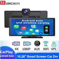10.26 Inch Car Dash Recorder Carplay Android Auto 4K DVR Camera Dual Lens WiFi AUX GPS FM Loop Recording Dash Cam Video Recorder