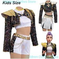 Fantasia Huntrix Rumi Cosplay Girls Golden Clothing Cartoon Demon Hunter Disfraz Costume 6 To 14 Years Fantasy Halloween Party
