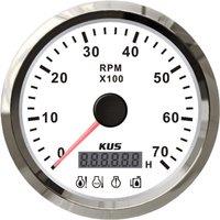 KUS 0-7000RPM Tachometer Gauges 85mm Rev Counters with Oil Pressure Fuel Level Water Temp & Engine Alarm Function 12V/24V