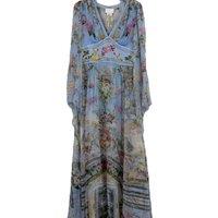 100% Real Silk Long Sleeve High Quality Bohemian Women V-Neck Printing Midi Dress Vintage Elegant Luxury Chic Sweet Beach Style