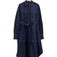 High Quality Women Turn-down Collar Long Sleeve Denim Midi Dress With Belt Vintage Elegant Luxury Chic Sweet Cotton Solid Casual