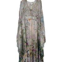 100% Real Silk High Quality Women V-Neck Printing Long Sleeve Bohemian Midi Dress Vintage Elegant Chic Sweet Beach Style Diamond