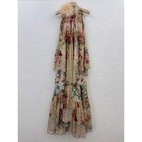 100% Real Silk High Quality Women Floral Printing Sleeveless Bohemian Midi Dress Vintage Elegant Chic Sweet Diamond Beach Style