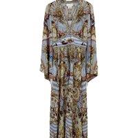 100% Real Silk High Quality Women V-Neck Printing Long Sleeve Midi Dress Beach Style Vintage Bohemian Diamond Chic Sweet Luxury