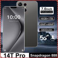 2026 New Smartphone For 14T Pro 5G 7.0HD Original Snapdragon 888 Dual Sim Card 16G+1TB Cell Phone Android Mobile Phones Unlocked