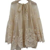 Spring Women New Long Flare Sleeve O-Neck Solid Shirts Elegant Vintage Chic High Quality Runway Designer Sweet Lace-up Blouse