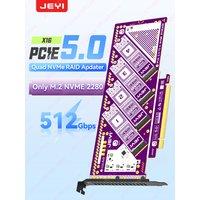 JEYI PCIe 5.0 X16 Quad M.2 Expansion Card - 4-Bay NVMe RAID 0/1/5/JBOD | 512Gb/s Speed | 8TB per SSD | PCIe 4.0/3.0 Compatible