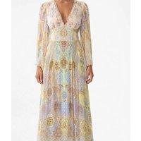 100% Real Silk New Women V-Neck Long Puff Sleeve Printing Midi Dress High Quality Beach Style Bohemian Chic Sweet Vintage Spring