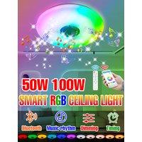 100W RGB LED Smart Ceiling Light Bluetooth Connection APP Remote Control Dimmable Chandelier With Speakers Music Lamp AC100-240V