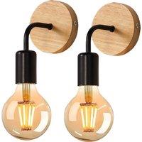 Indoor Wall Light,Vintage 2pcs Wall Lamp Industrial Wood E27 Wall Spotlight Retro Metal for Bedroom,Hallway（Bulb not included）