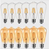6PCS LED ST64 2W 4W 6W 8W DC 220V 110V Dimmable Gold Filament Bulb E27 B22 Light Vintage Edison Lamp Retro Gold Glass Appearance