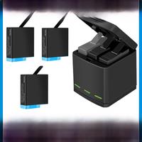 TELESIN 1220mAh 3Pack Battery 3 Slots LED Light Battery Charger Storage Box Type C Cable for GoPro Hero 5 6 7 8 Black Camera