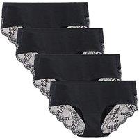 Women's Seamless Knickers Cotton Lady Panties Midi Lace Underwear Full Coverage Brief Pack of 4 M Black