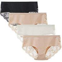 Women's Seamless Knickers Cotton Lady Panties Midi Lace Underwear Full Coverage Brief Pack of 4 L Black/Nude2/White