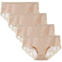 Women's Seamless Knickers Cotton Lady Panties Midi Lace Underwear Full Coverage Brief Pack of 4 M Beige