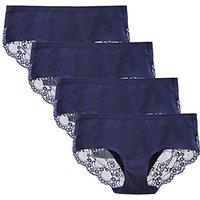 Women's Seamless Knickers Cotton Lady Panties Midi Lace Underwear Full Coverage Brief Pack of 4 L Navy Blue