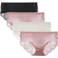 Women's Seamless Knickers Cotton Lady Panties Midi Lace Underwear Full Coverage Brief Pack of 4 L Black/Pink2/White