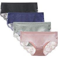 Women's Seamless Knickers Cotton Lady Panties Midi Lace Underwear Full Coverage Brief Pack of 4 L Assorted