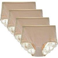 Women's 3 or 4 Pack High Waisted Comfort Cotton Lace Coverage Full Rise Briefs Knickers Underwear S Nude/4pk