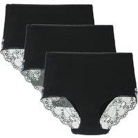 Women's 3 or 4 Pack High Waisted Comfort Cotton Lace Coverage Full Rise Briefs Knickers Underwear M Black